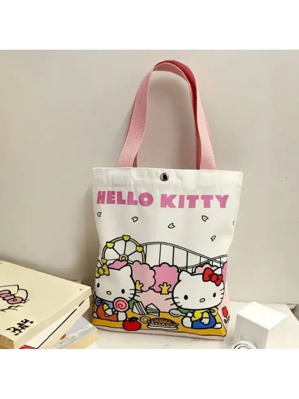 Hello Kitty Colorful Graphic Tote Kitty On A Picnic